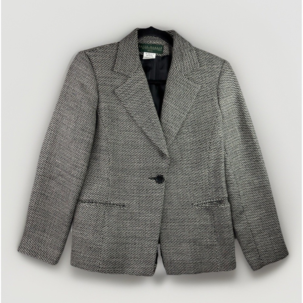 Harve Benard Wool Blazer Women 6P Black White Herringbone Career Jacket Vintage